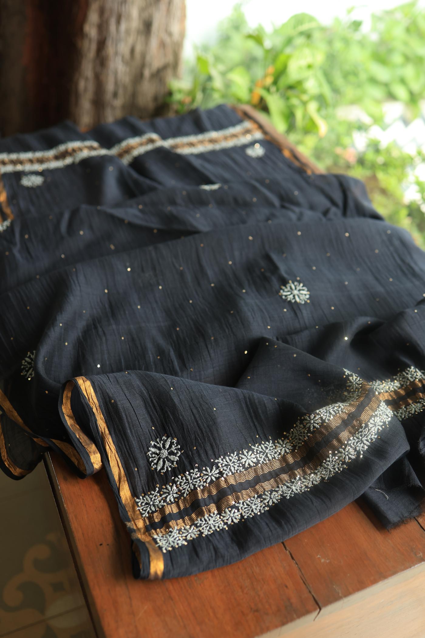 Black Shade Mal Cotton Chikankari Unstitched Fabric