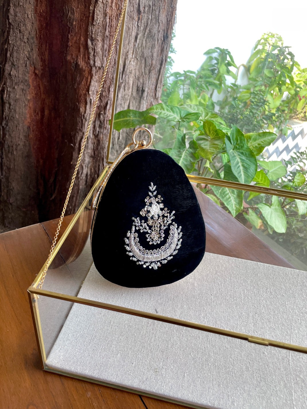 Black Shade Velvet Ari Mukaish Zardosi Sling Bag