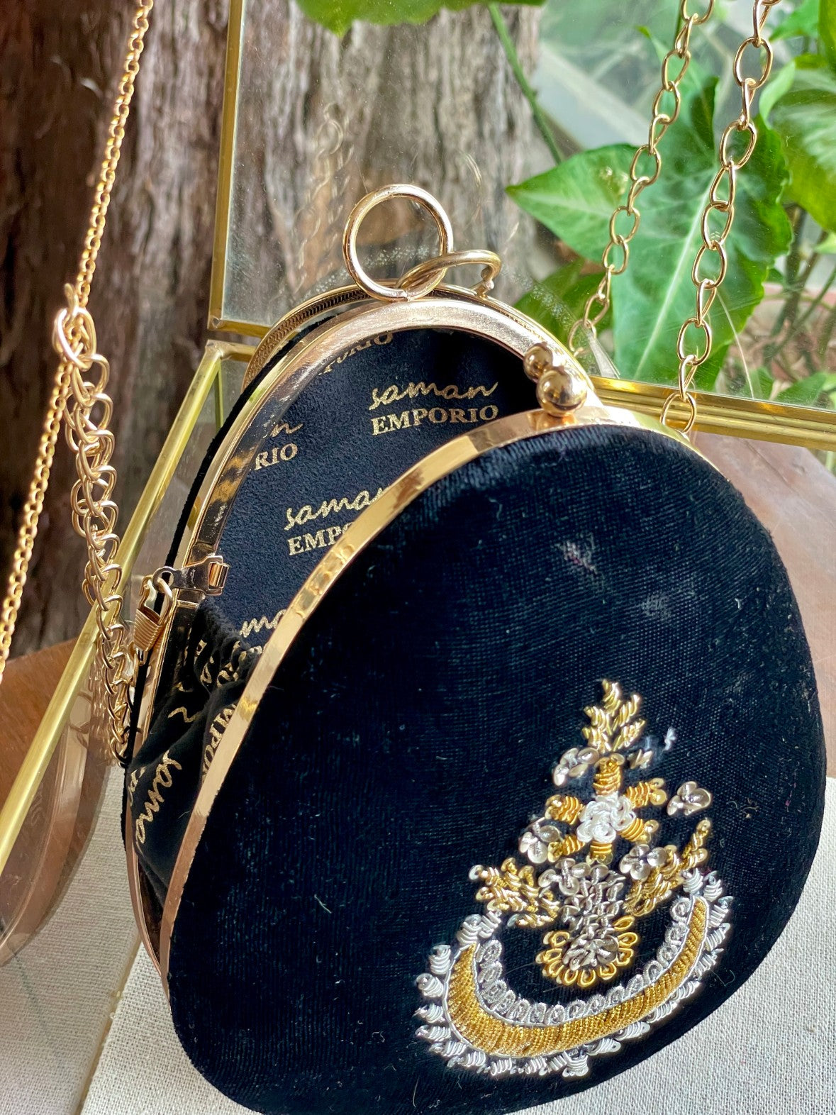 Black Shade Velvet Ari Mukaish Zardosi Sling Bag