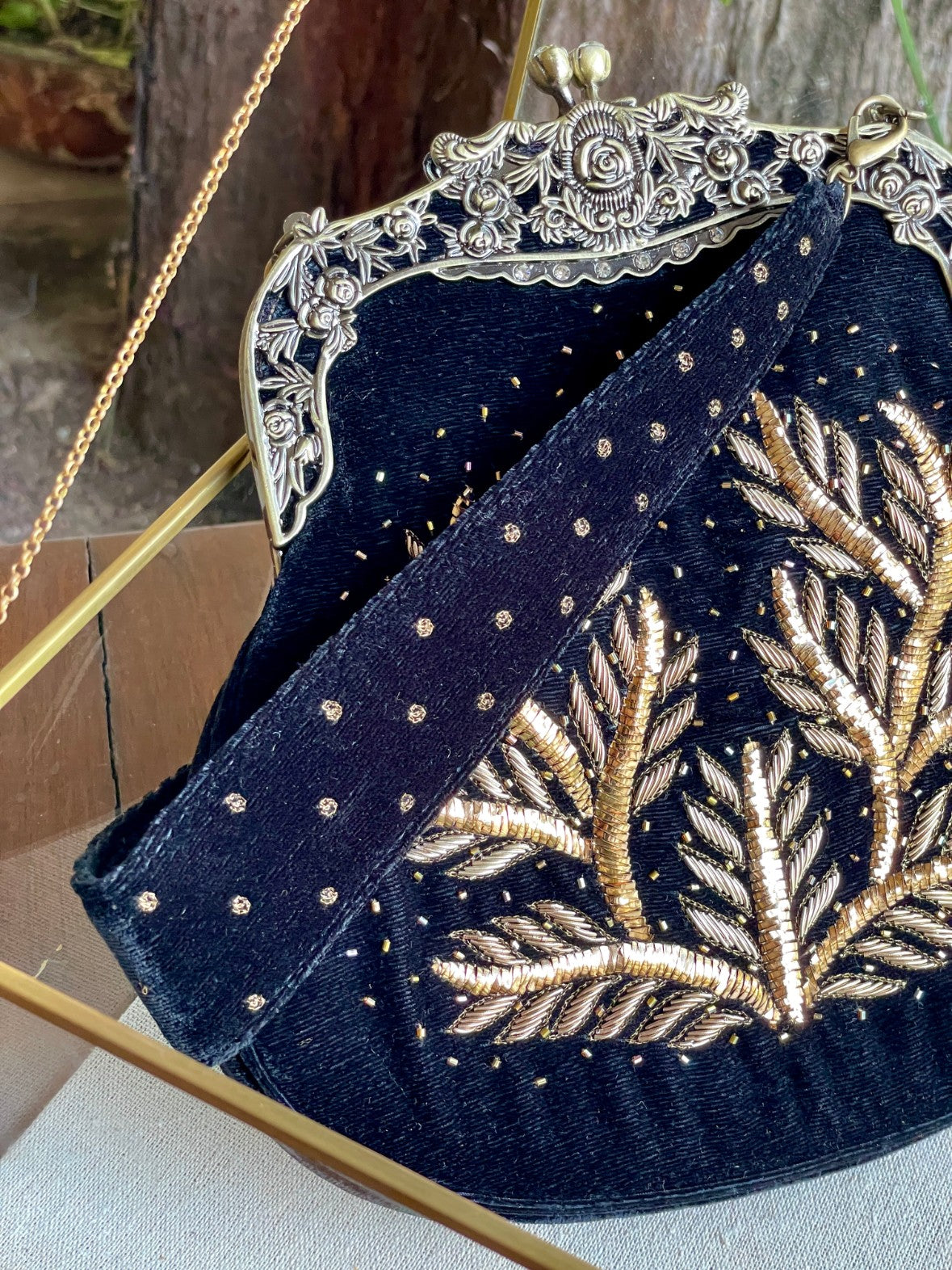 Black Shade Velvet Ari Mukaish Zardosi Sling Clutch Bag