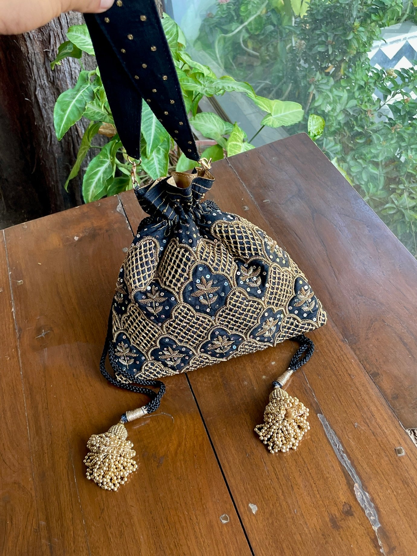 Black & Gold Raw Silk Zardosi Polti Bags