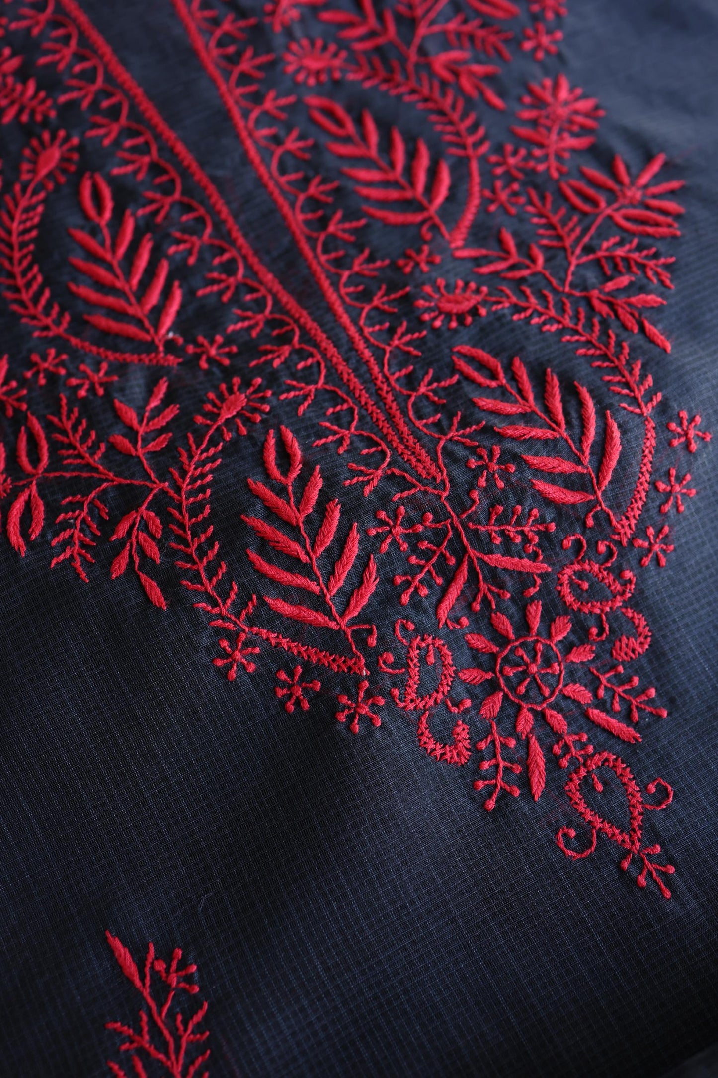Black & Red Kota Chikankari Unstitched Fabrics