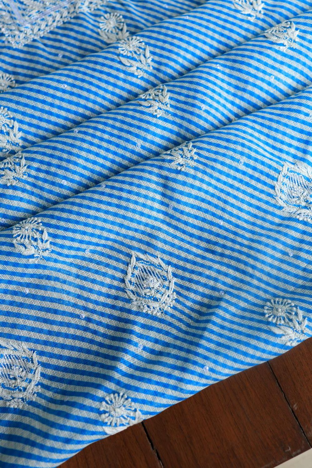 Blue Kota Chikankari Unstitched Women's Kurta Fabric