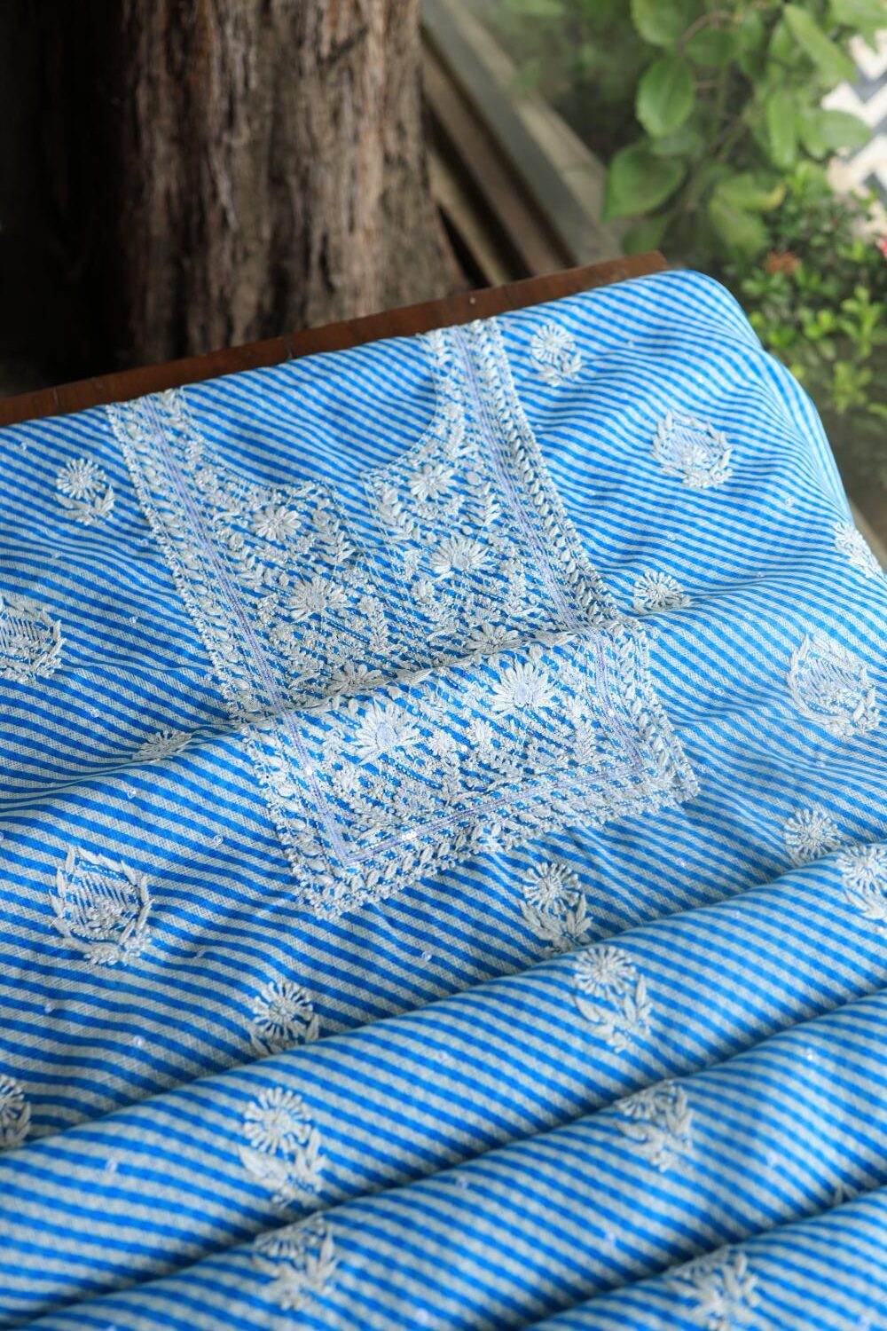 Blue Kota Chikankari Unstitched Women's Kurta Fabric