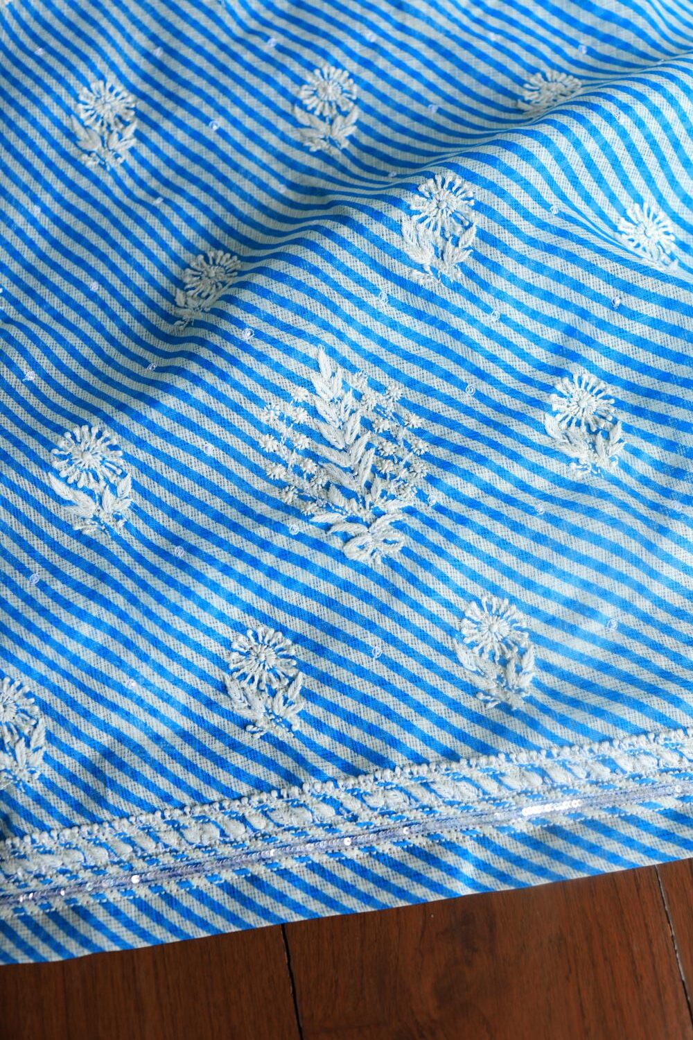 Blue Kota Chikankari Unstitched Women's Kurta Fabric