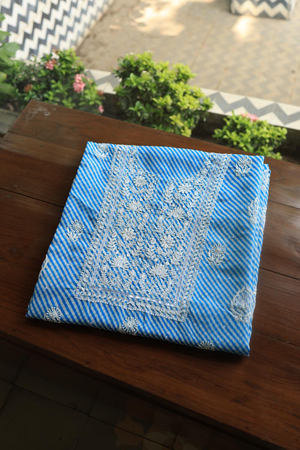 Blue Kota Chikankari Unstitched Women's Kurta Fabric