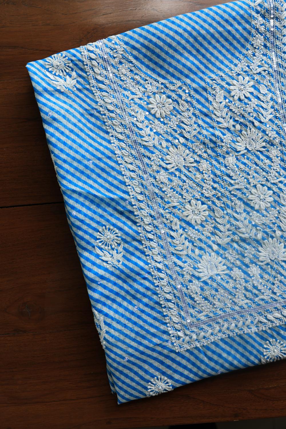 Blue Kota Chikankari Unstitched Women's Kurta Fabric