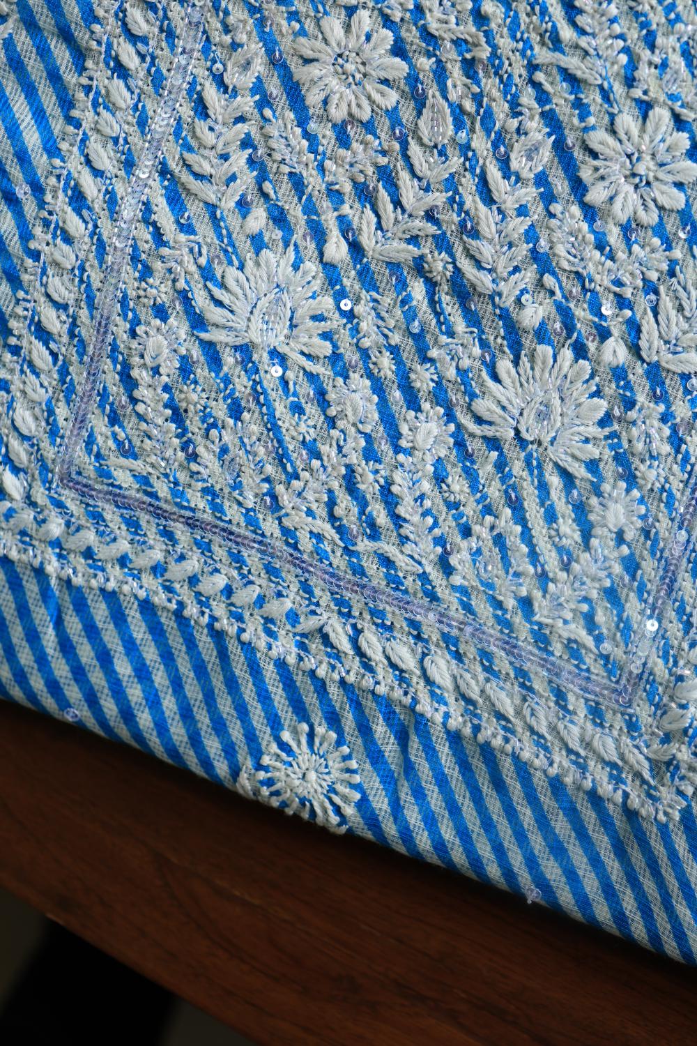 Blue Kota Chikankari Unstitched Women's Kurta Fabric