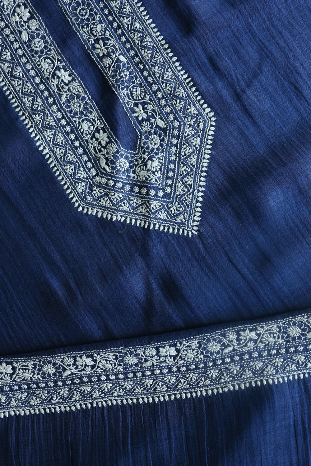 Blue Mulmul Chikankari Unstitched Men's Kurtas Fabrics
