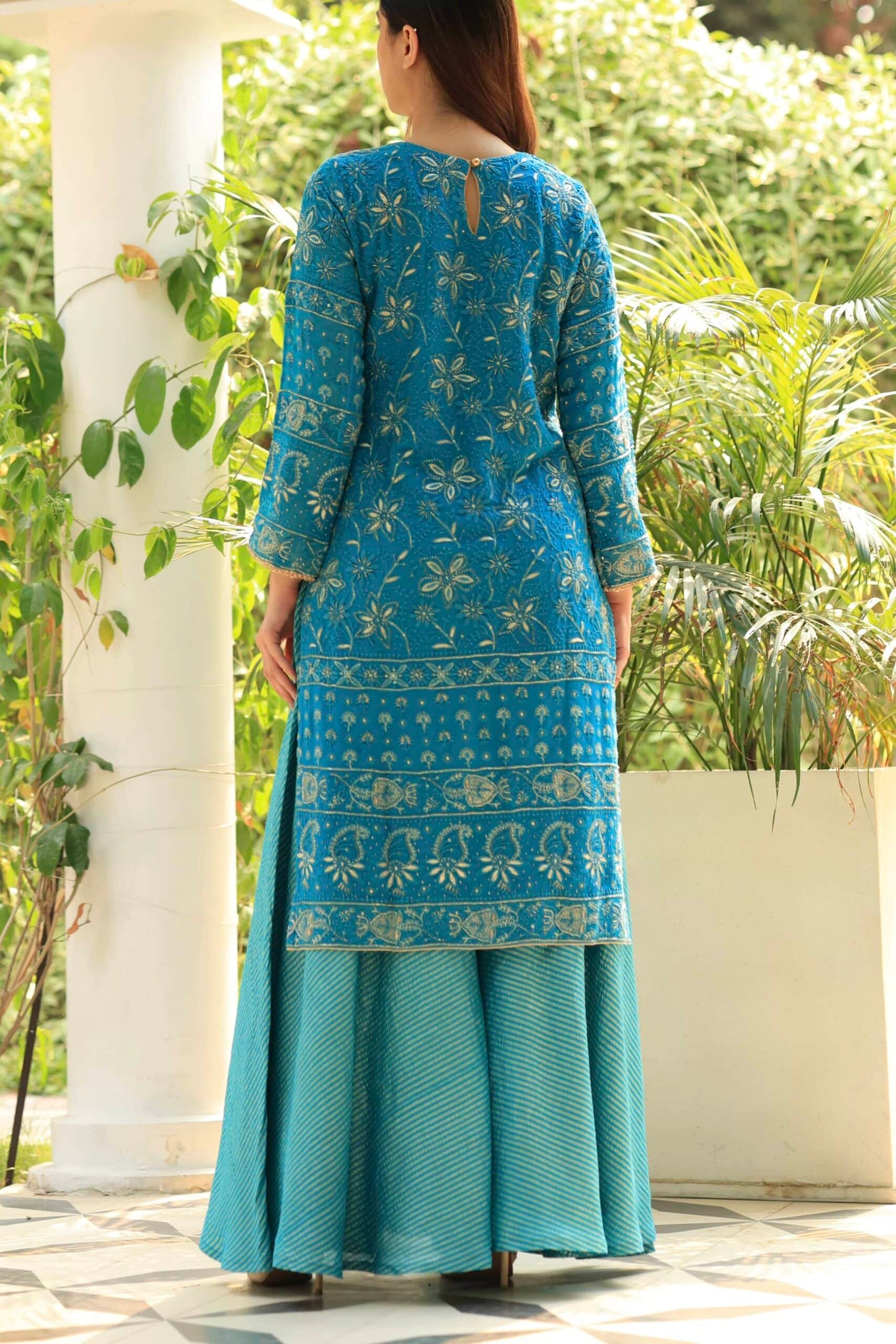 Blue Pure Georgette Chikankari Ari Work Sharara Set
