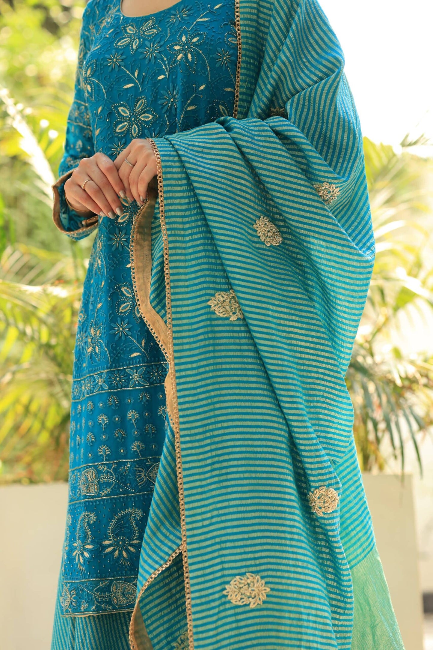 Blue Pure Georgette Chikankari Ari Work Sharara Set