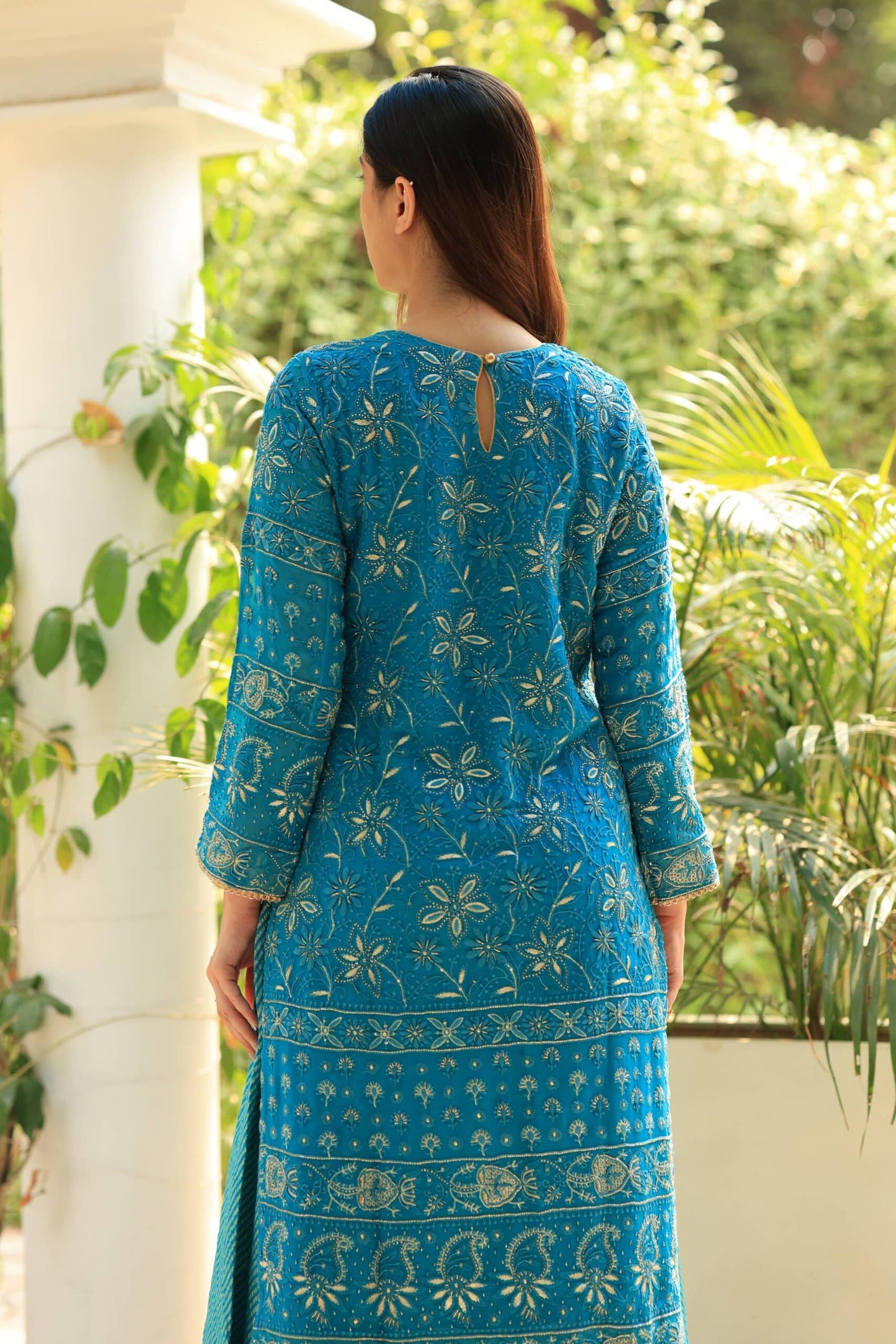 Blue Pure Georgette Chikankari Ari Work Sharara Set