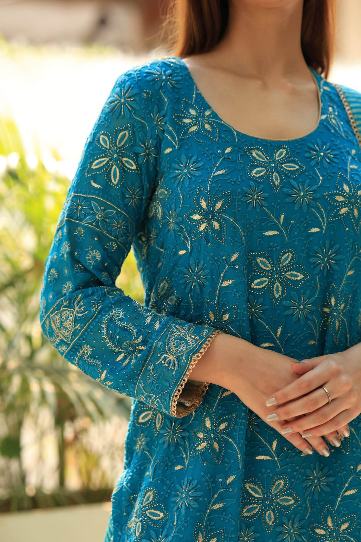 Blue Pure Georgette Chikankari Ari Work Sharara Set