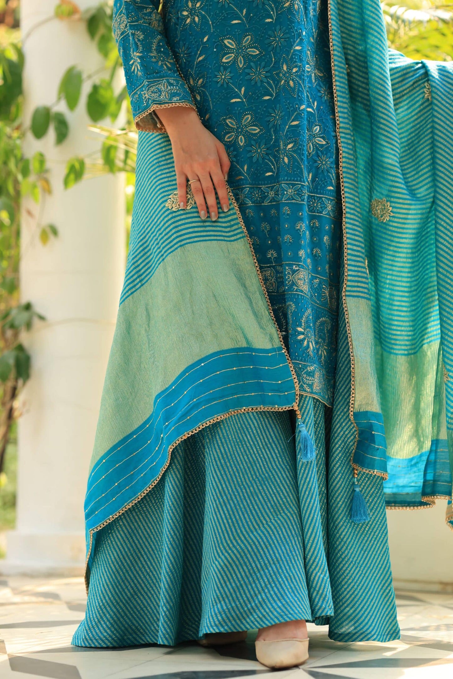 Blue Pure Georgette Chikankari Ari Work Sharara Set