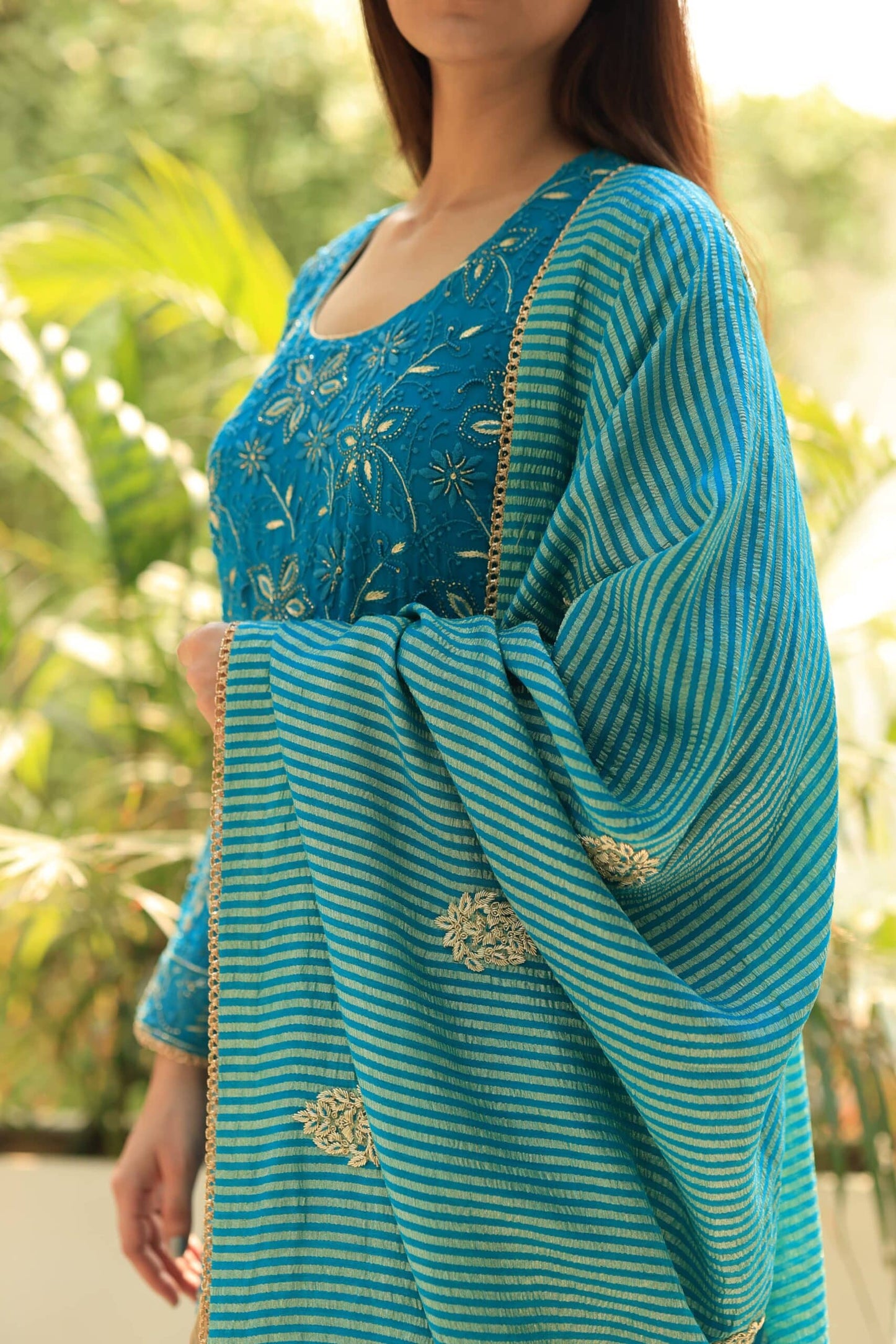 Blue Pure Georgette Chikankari Ari Work Sharara Set