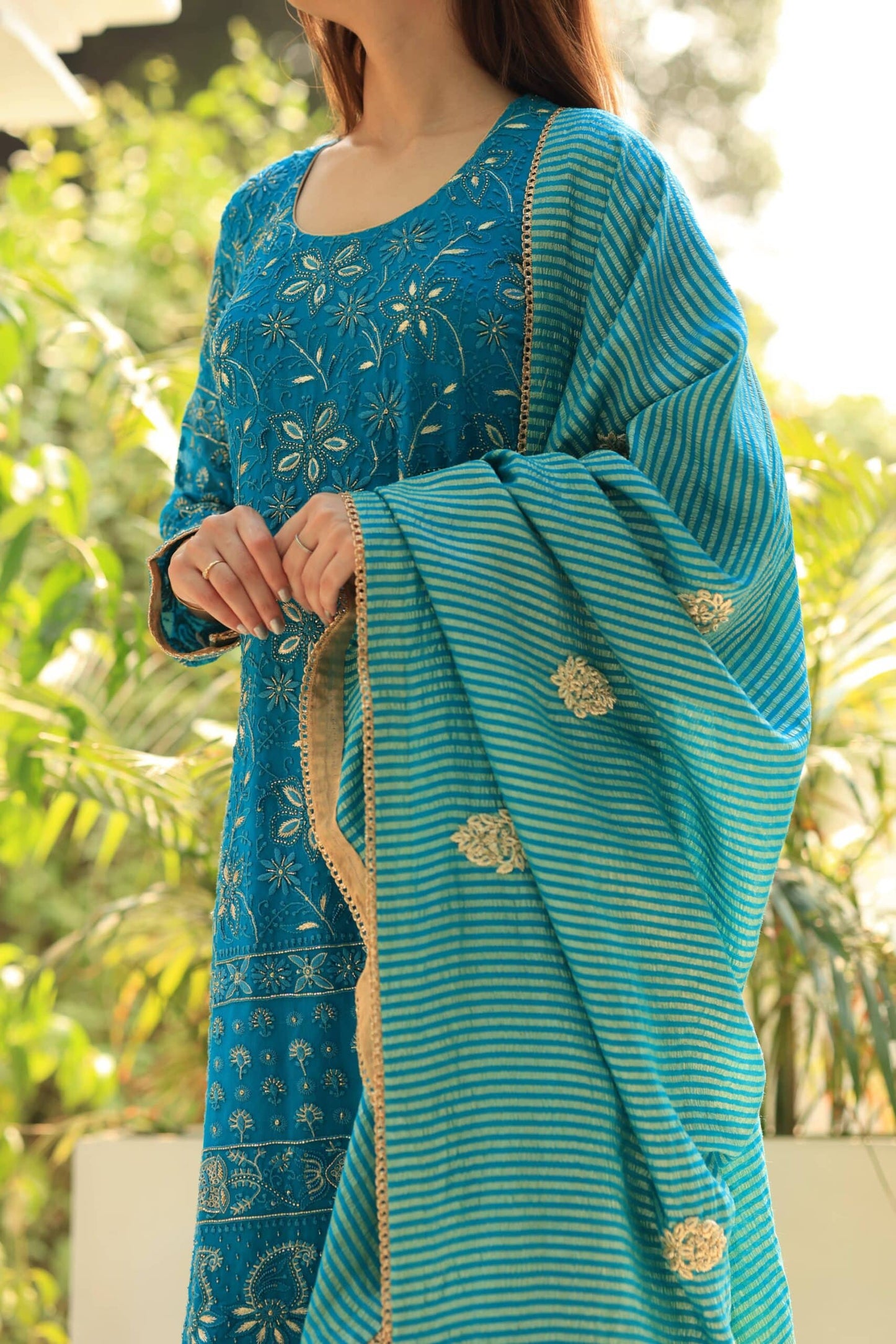 Blue Pure Georgette Chikankari Ari Work Sharara Set