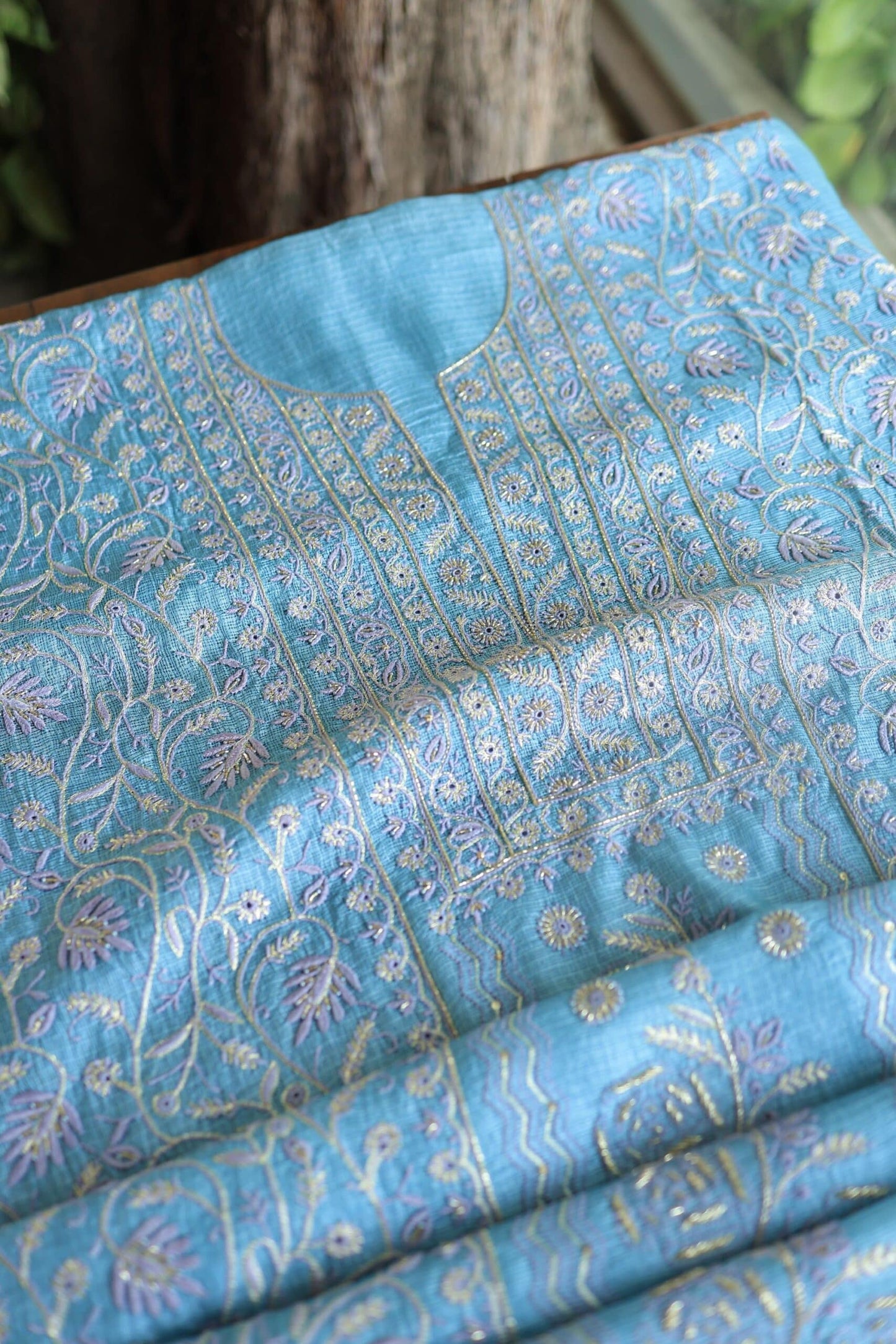 Blue Rasm Kota Tussar Chikankari Unstitched Chikankari Fabrics