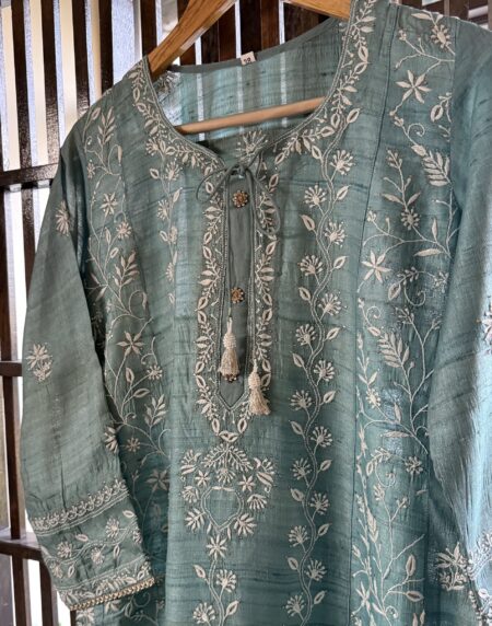 Blue Basak Chikankari Ready To Wear Kurta Dupatta Set