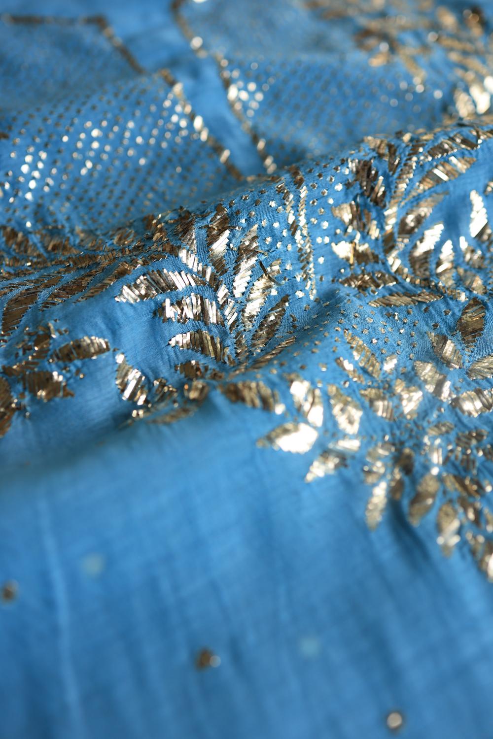 Blue Chanderi Silk Mukaish Badla Unstitched Fabrics