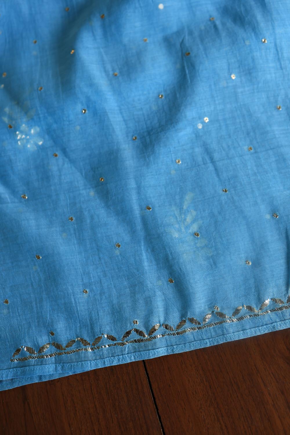 Blue Chanderi Silk Mukaish Badla Unstitched Fabrics
