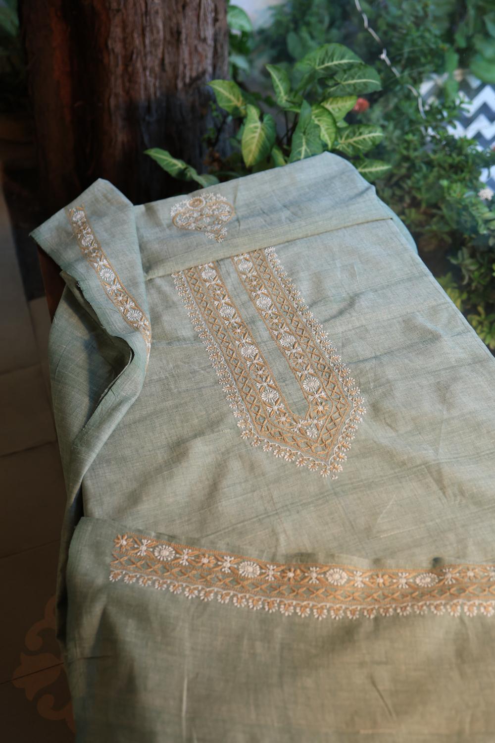 Sage Green Malkha Handspun Khadi Kurtas Unisex Fabric