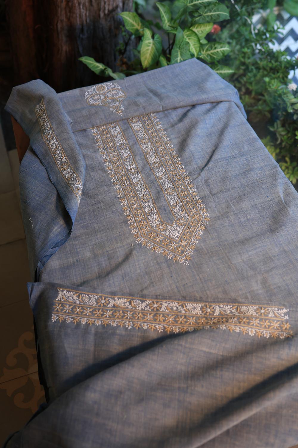 Blue Malkha Handspun Khadi Kurtas Unisex Fabric