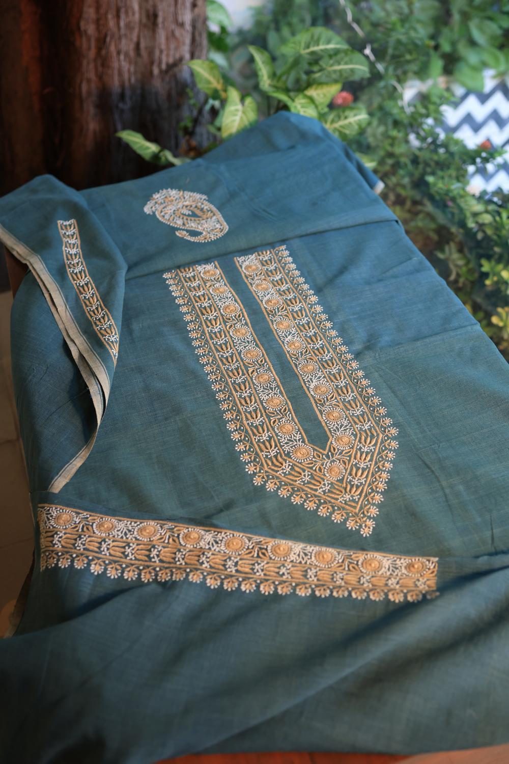 Blue Malkha Handspun Khadi Kurtas Unisex Fabric