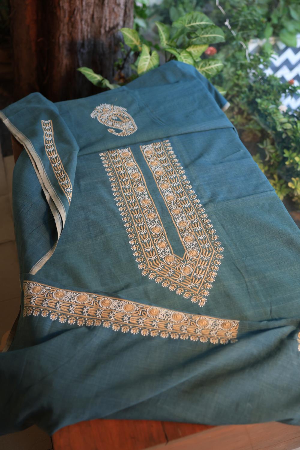 Blue Malkha Handspun Khadi Kurtas Unisex Fabric