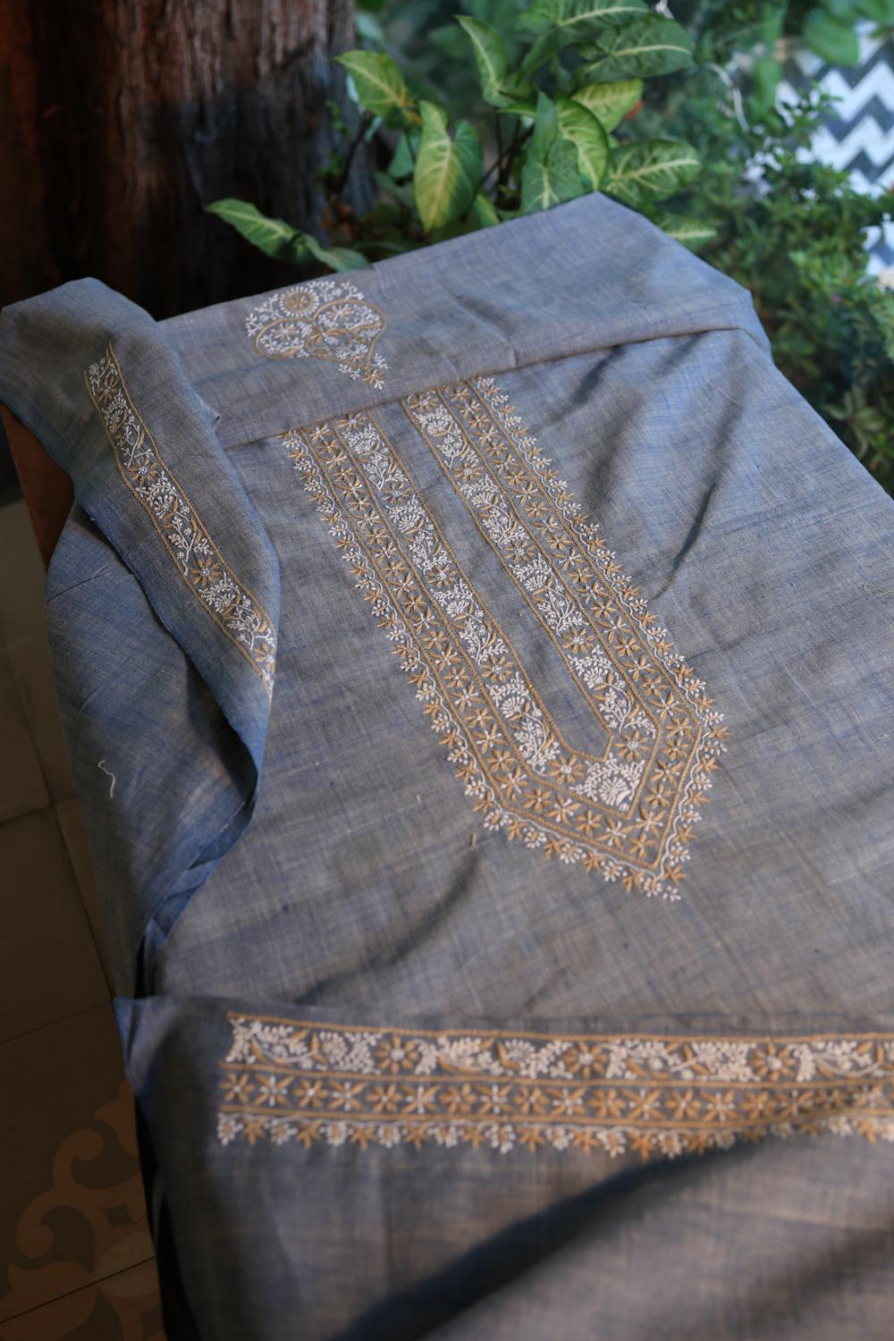 Blue Malkha Handspun Khadi Kurtas Unisex Fabric