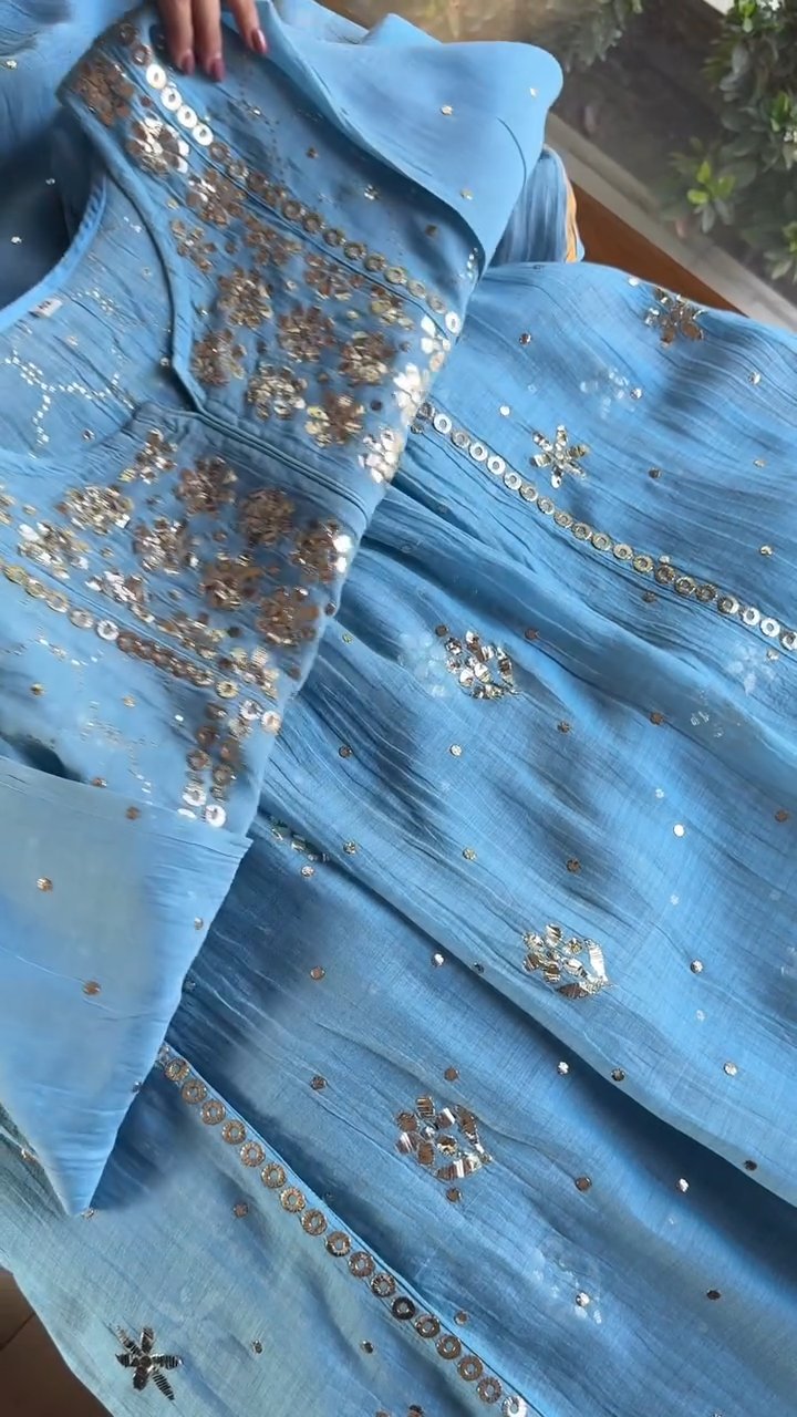 Blue Mukaish Mul Chanderi Silk Dress
