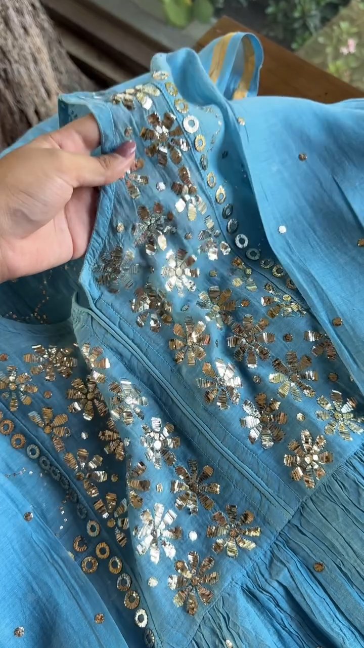 Blue Mukaish Mul Chanderi Silk Dress