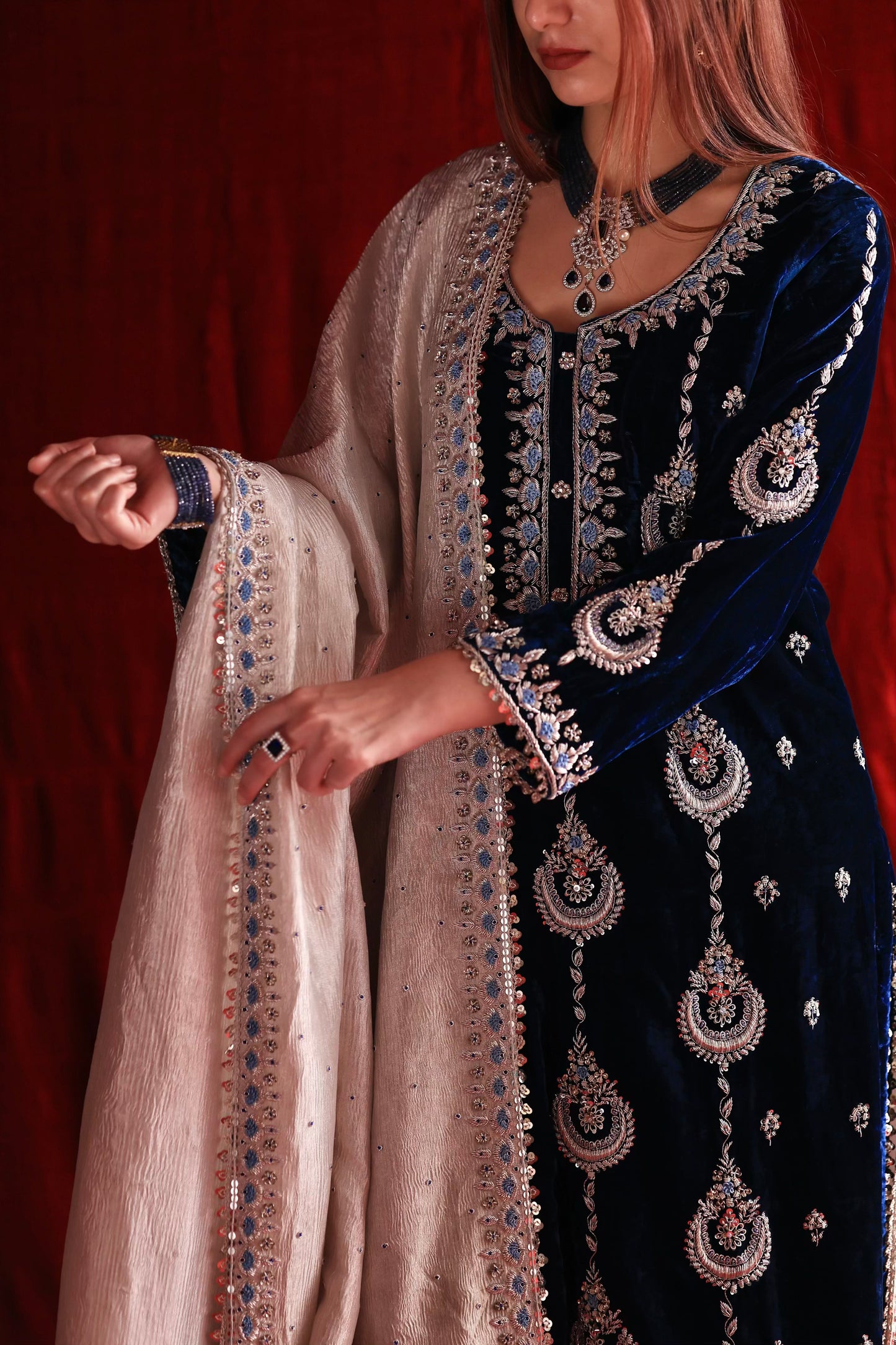 Blue Shade | Saman Velvet Ready To Wear Kurta Set