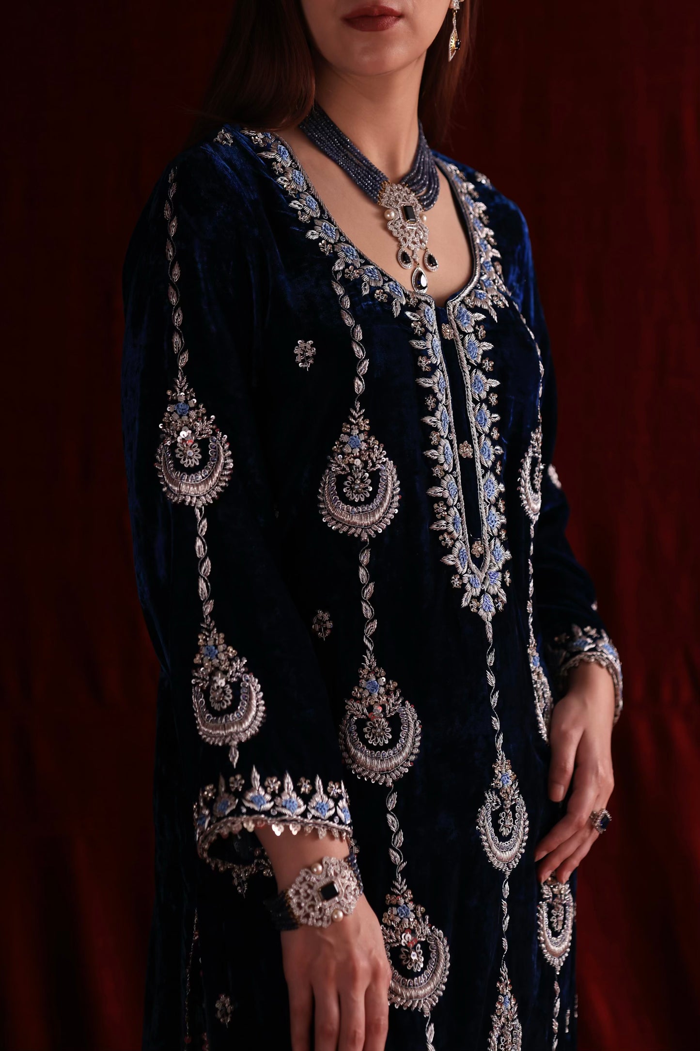 Blue Shade | Saman Velvet Ready To Wear Kurta Set