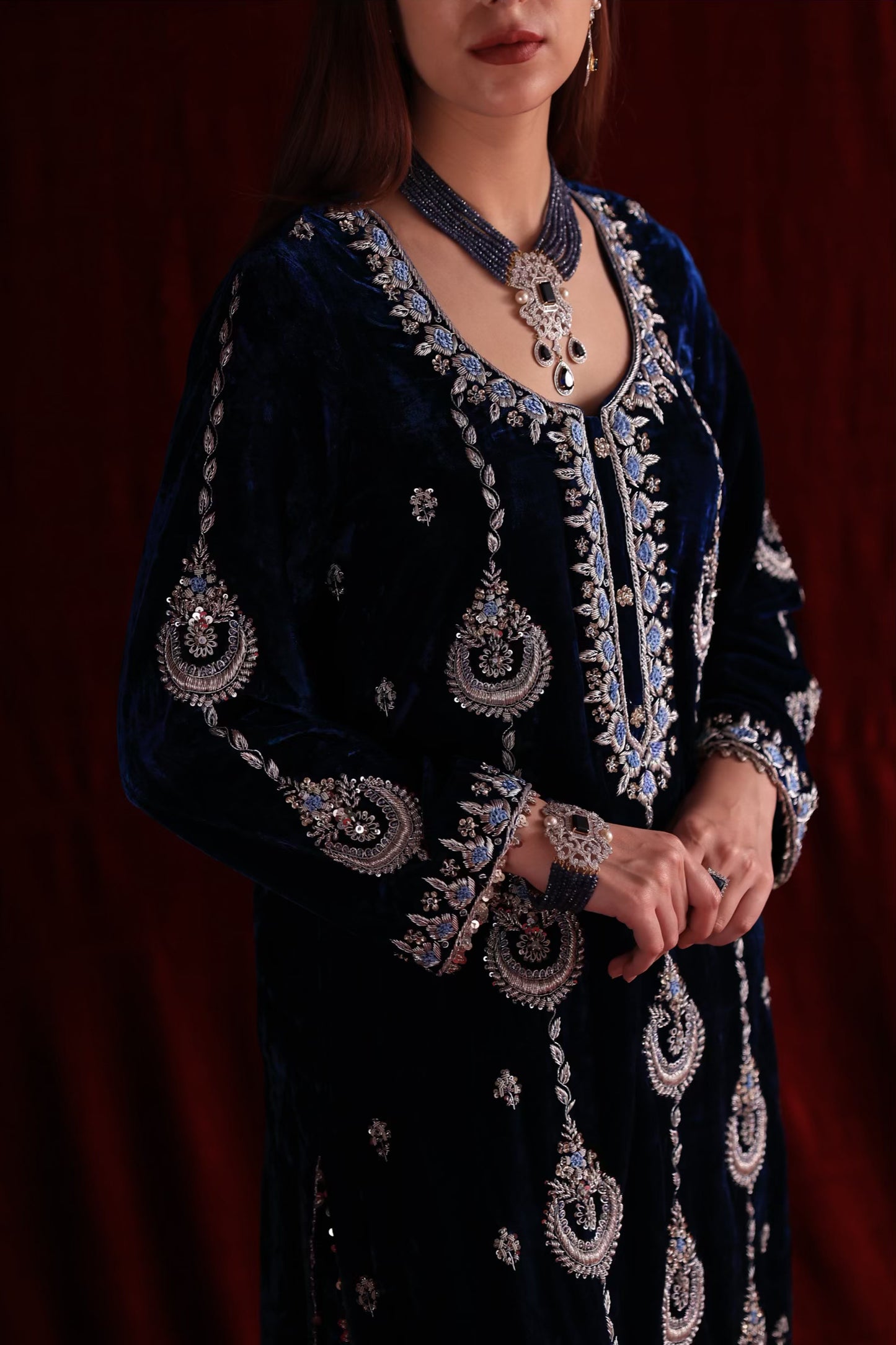 Blue Shade | Saman Velvet Ready To Wear Kurta Set