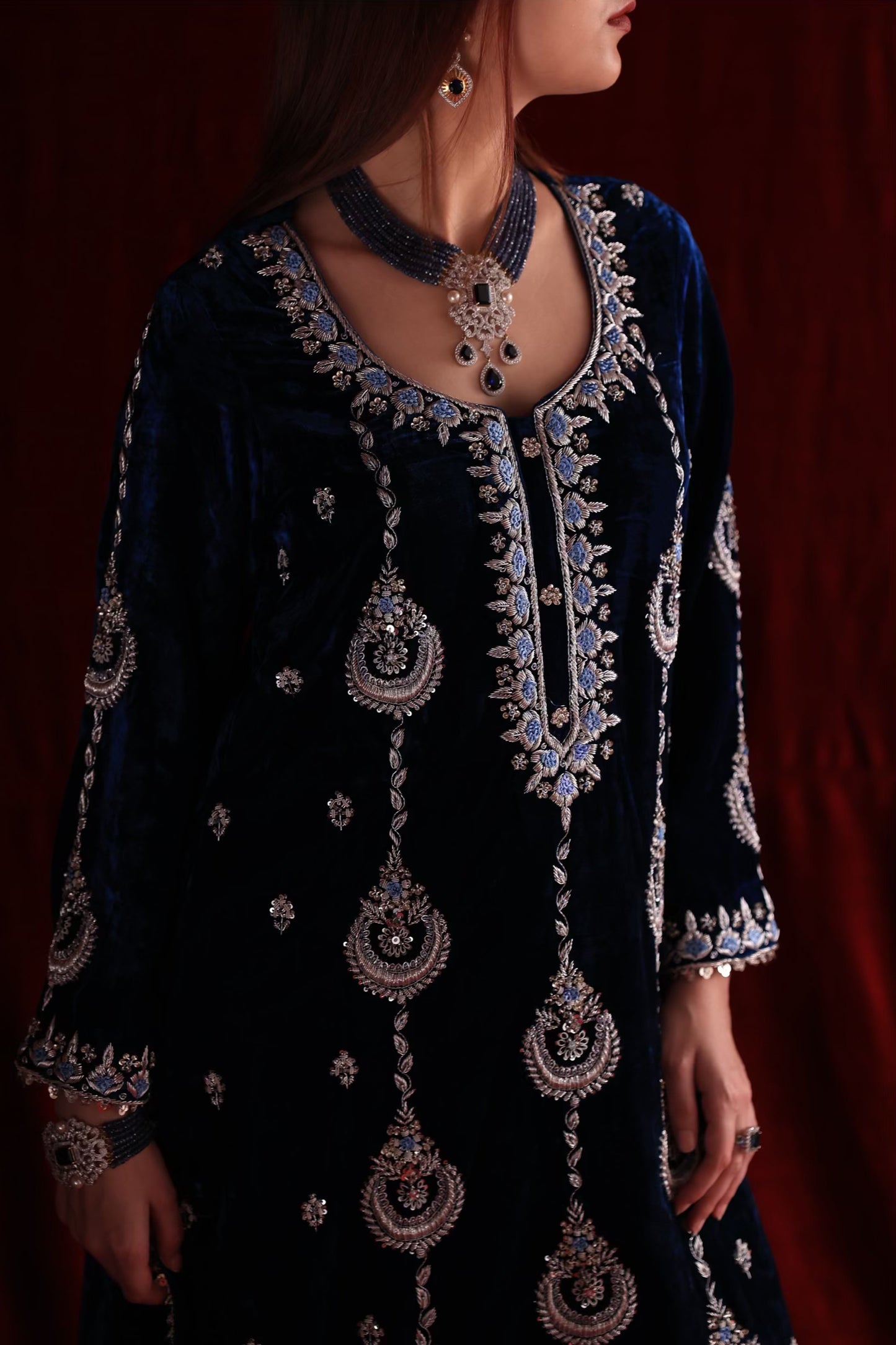 Blue Shade | Saman Velvet Ready To Wear Kurta Set