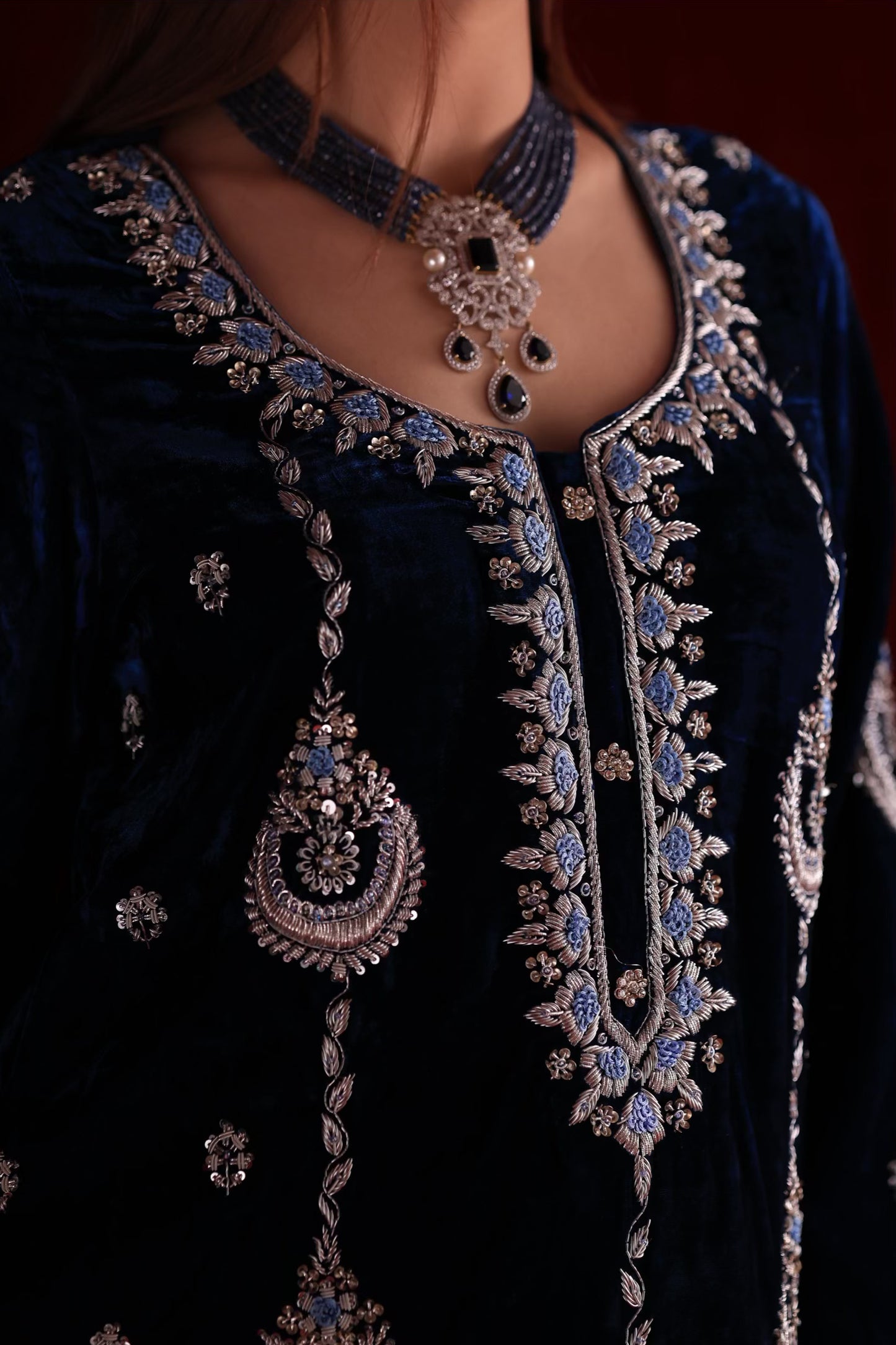 Blue Shade | Saman Velvet Ready To Wear Kurta Set