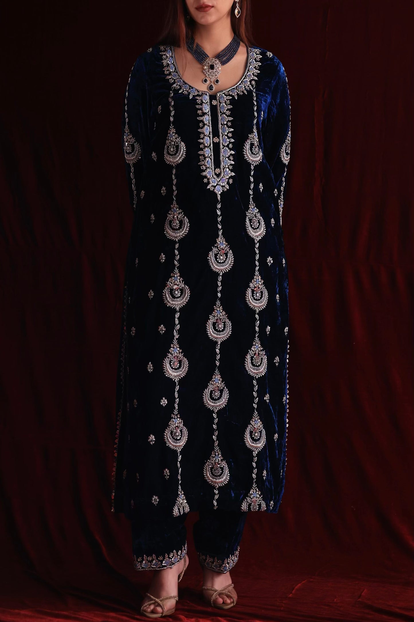 Blue Shade | Saman Velvet Ready To Wear Kurta Set