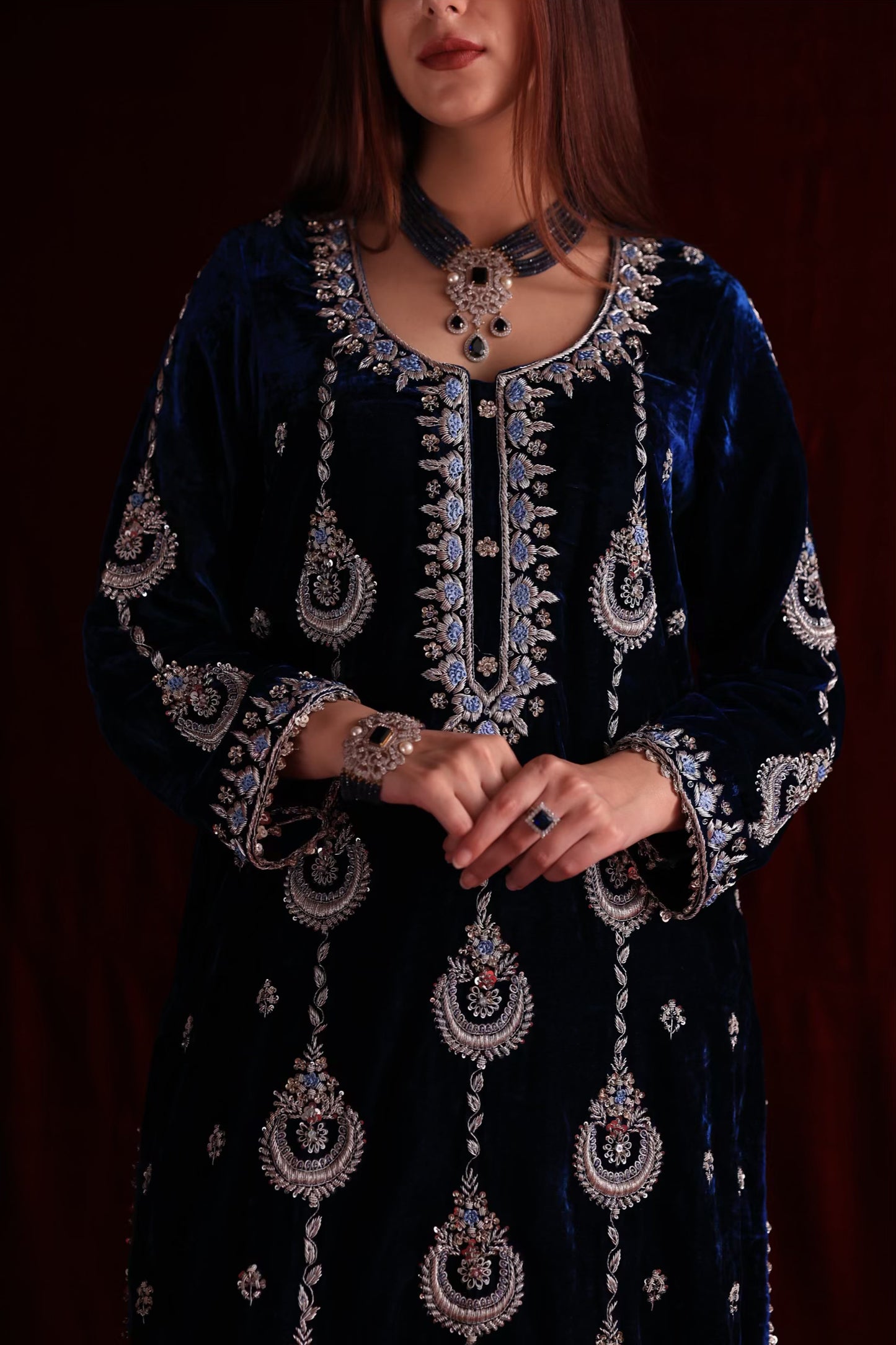 Blue Shade | Saman Velvet Ready To Wear Kurta Set