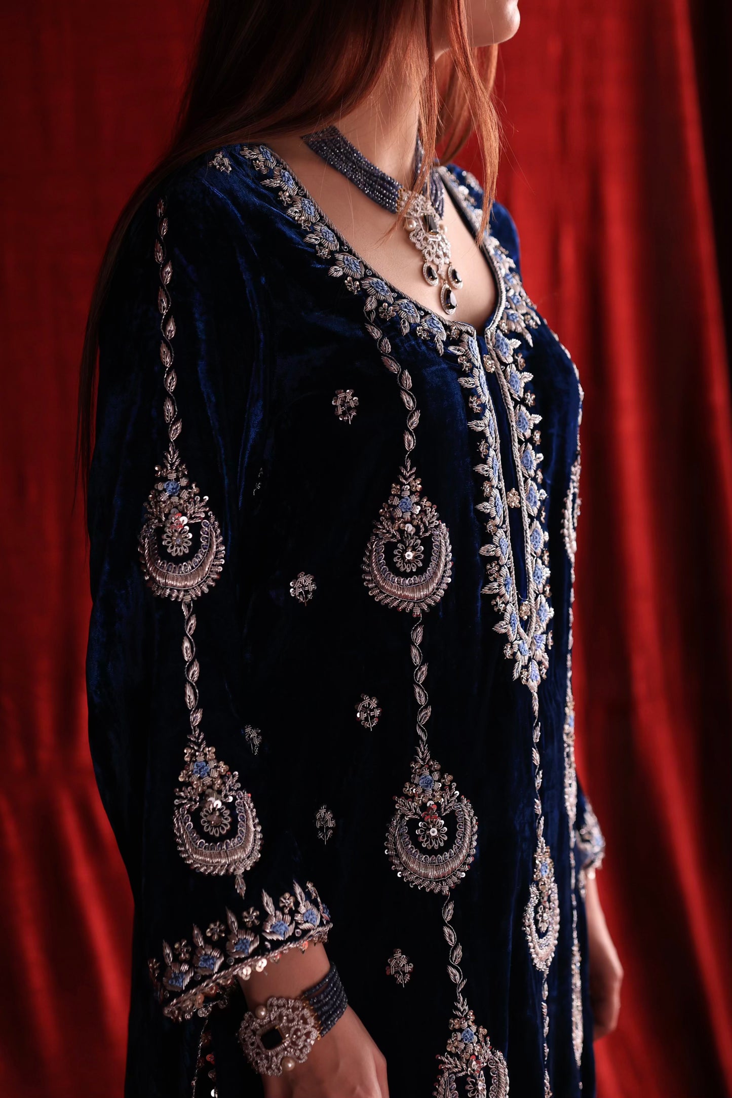 Blue Shade | Saman Velvet Ready To Wear Kurta Set