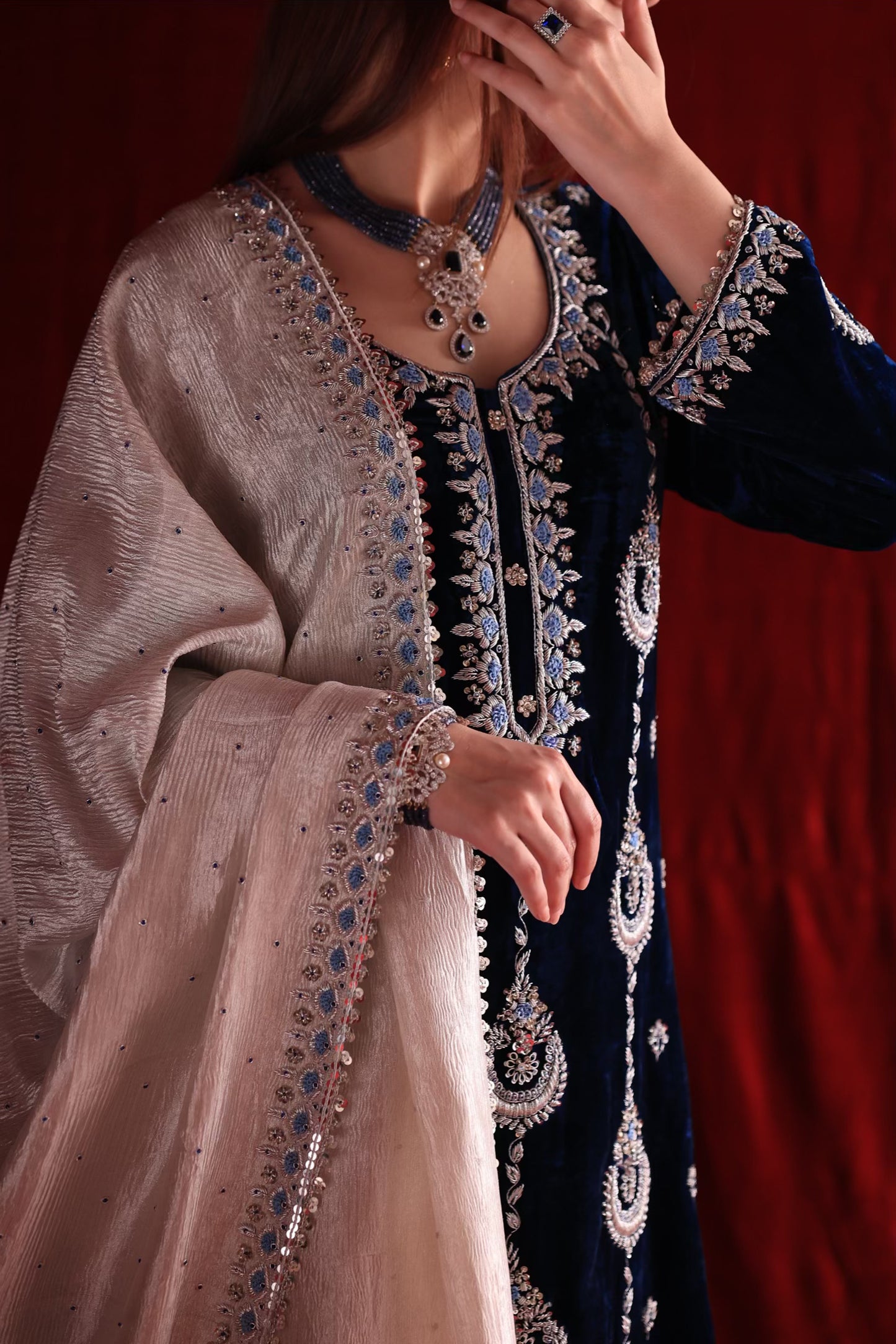 Blue Shade | Saman Velvet Ready To Wear Kurta Set