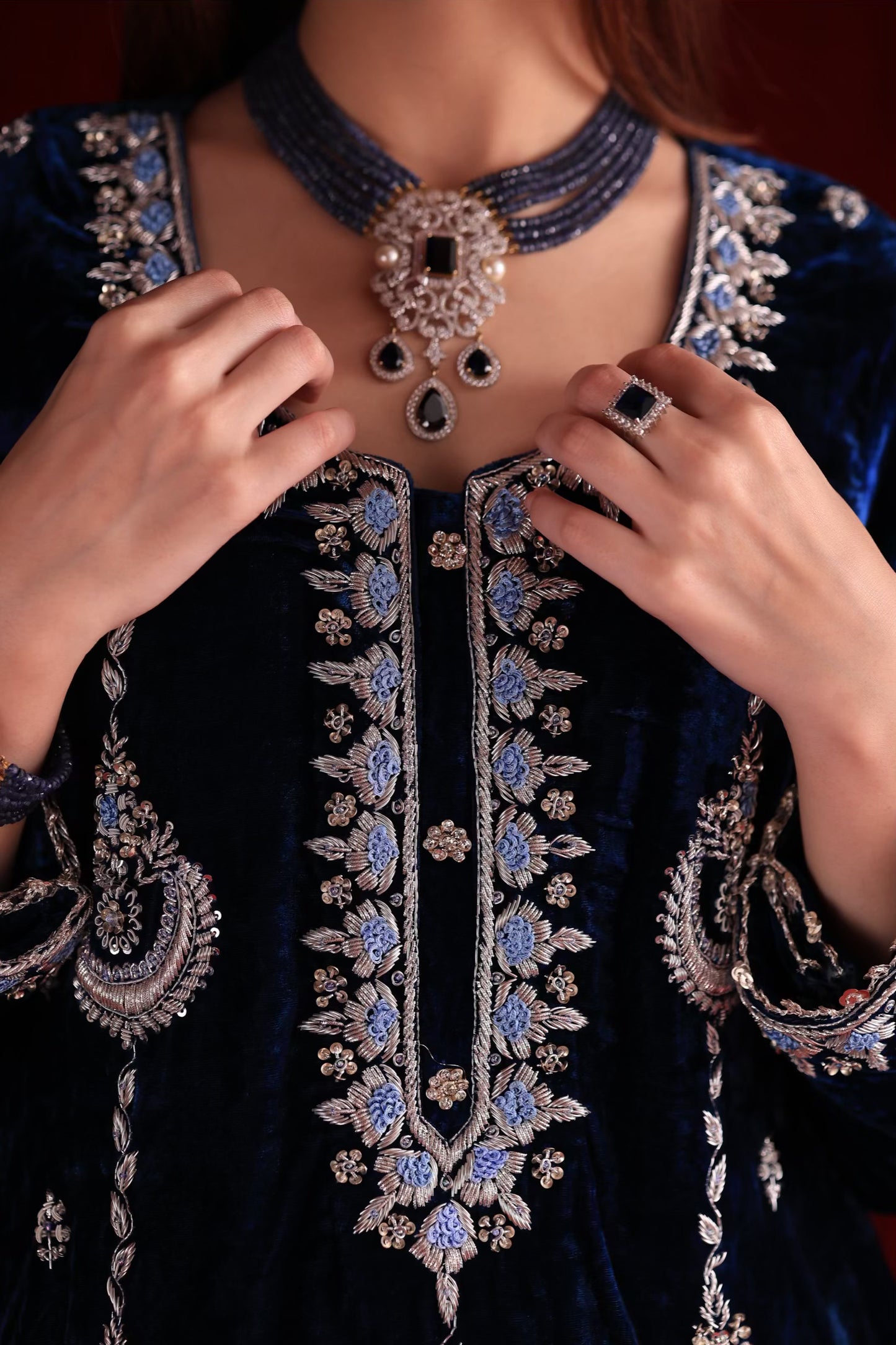Blue Shade | Saman Velvet Ready To Wear Kurta Set