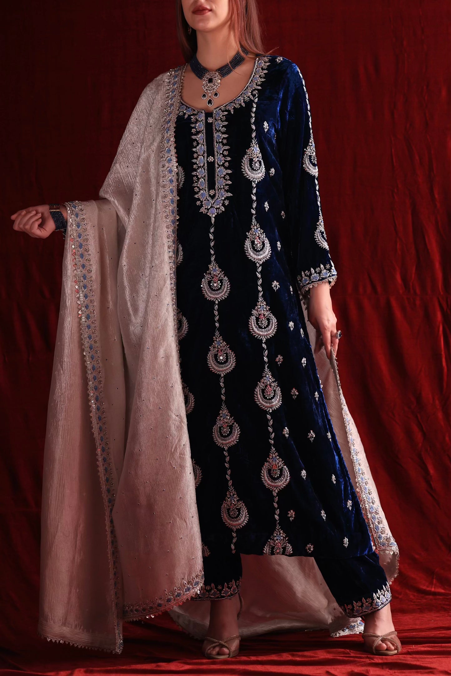 Blue Shade | Saman Velvet Ready To Wear Kurta Set