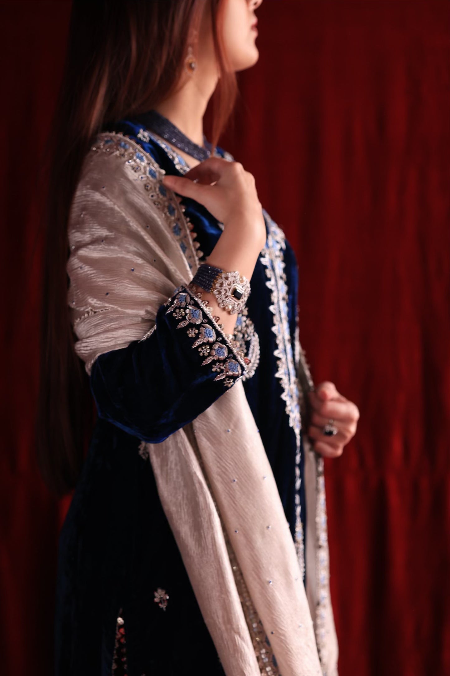 Blue Shade | Saman Velvet Ready To Wear Kurta Set