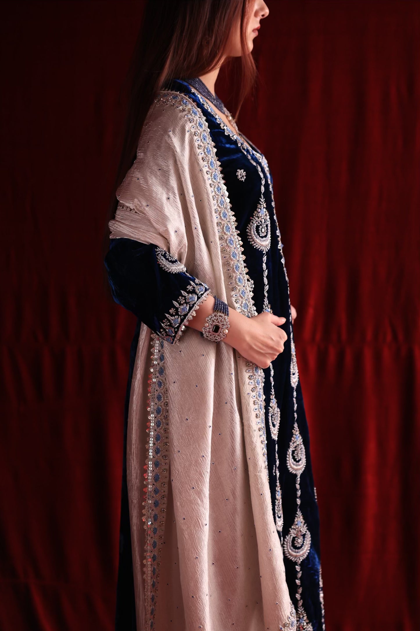 Blue Shade | Saman Velvet Ready To Wear Kurta Set