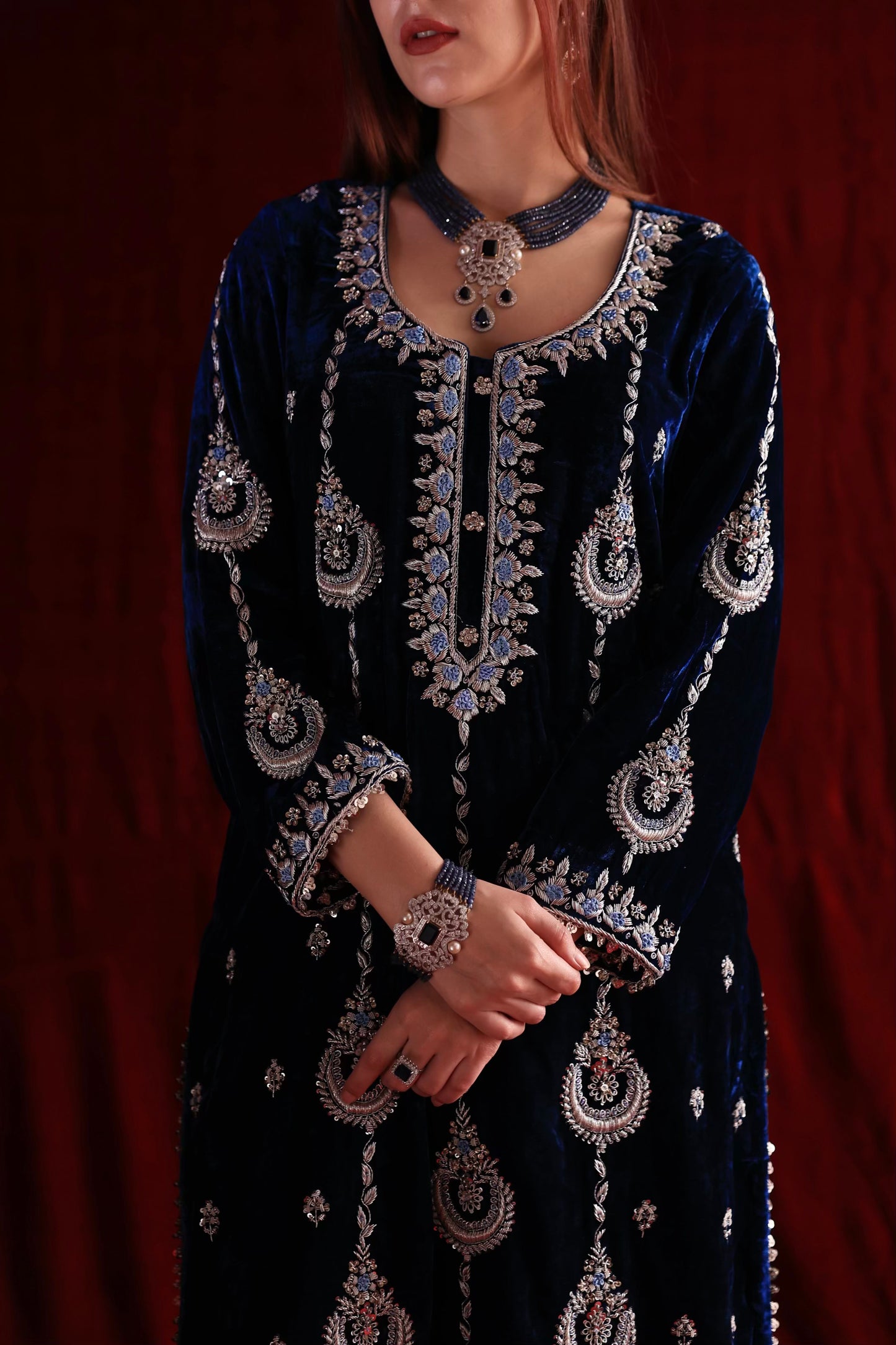 Blue Shade | Saman Velvet Ready To Wear Kurta Set