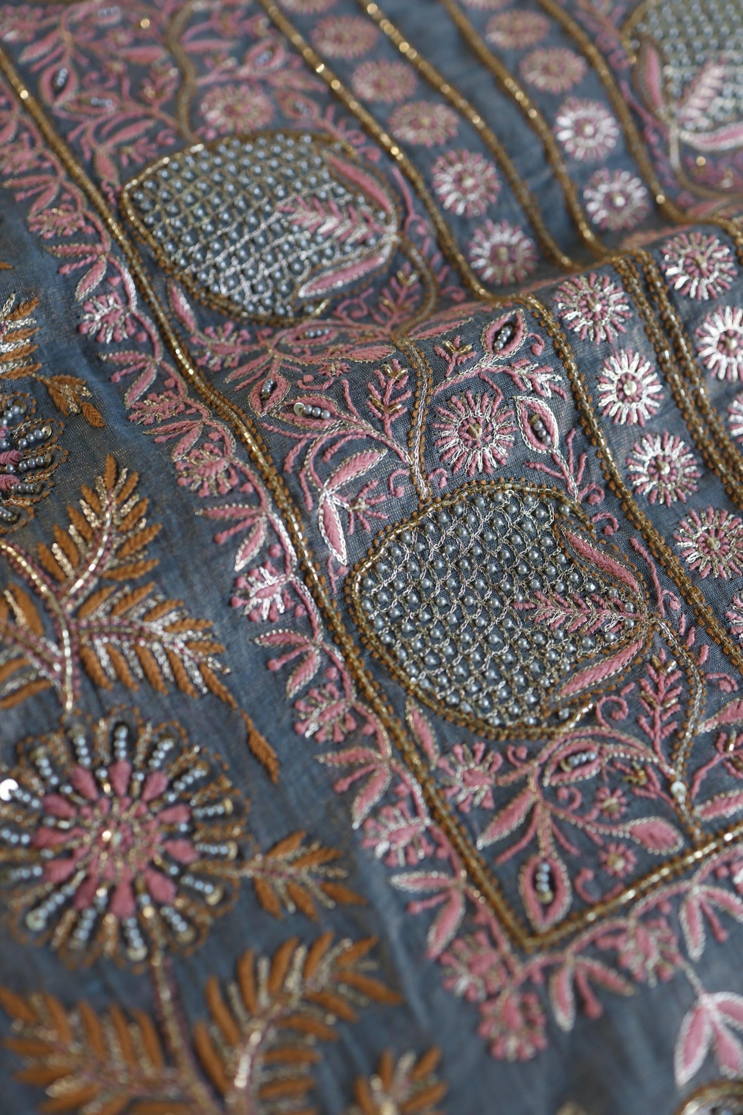 Blue Shade Tissue Silk Chikankari Unstitched Fabric