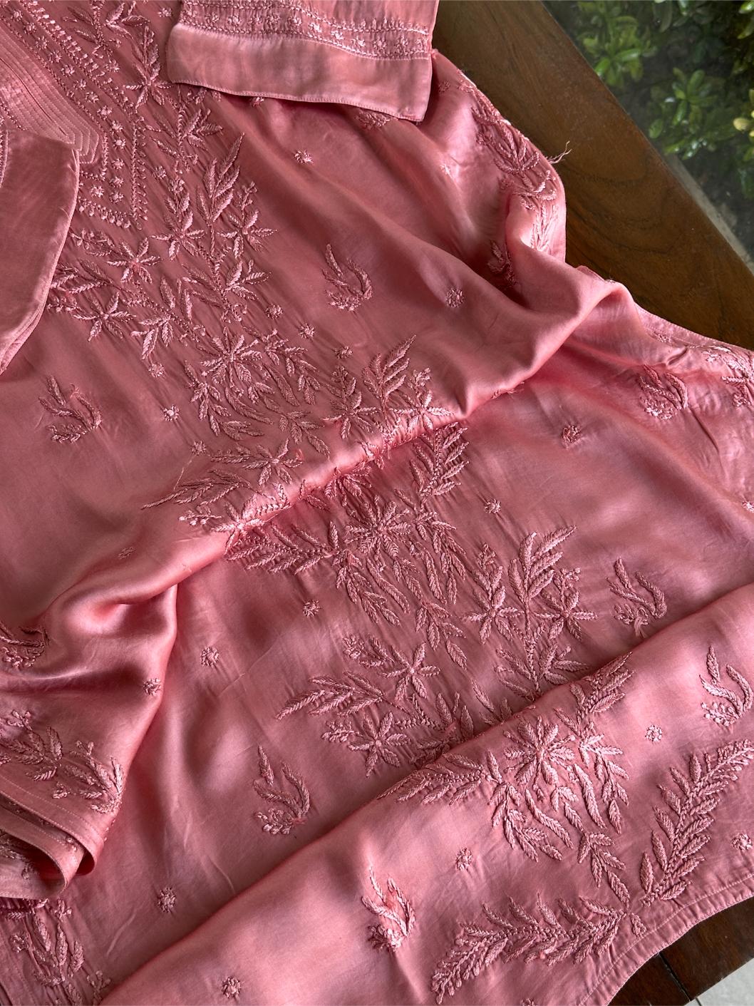 Blush Pink Muslin Chikankari Kurta