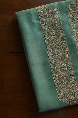 Bottle Green Shade Moonga Silk Chikankari Men’s Kurta Fabric