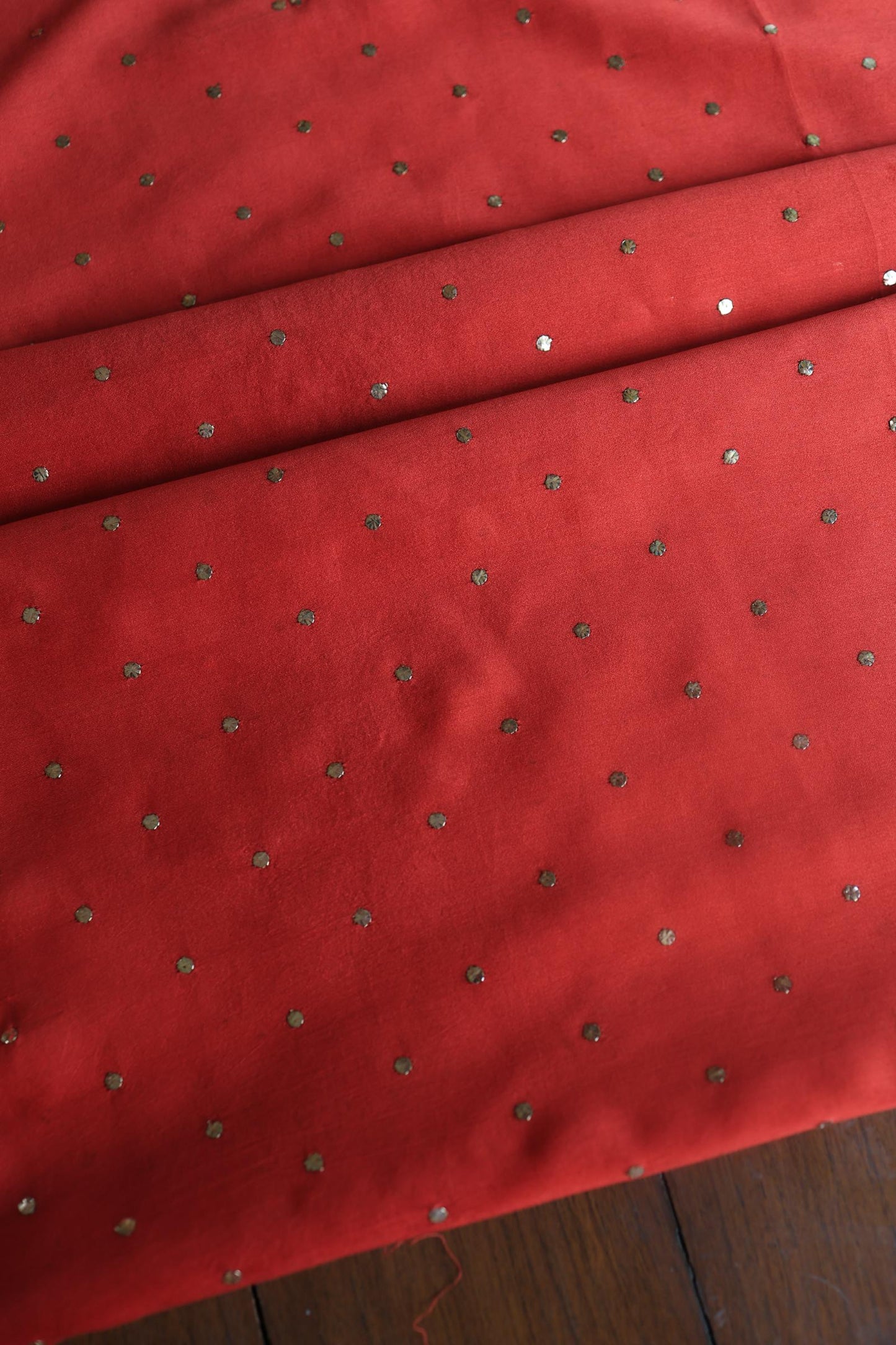 Brick Red Chanderi Silk Mukaish Badla Unstitched Fabric