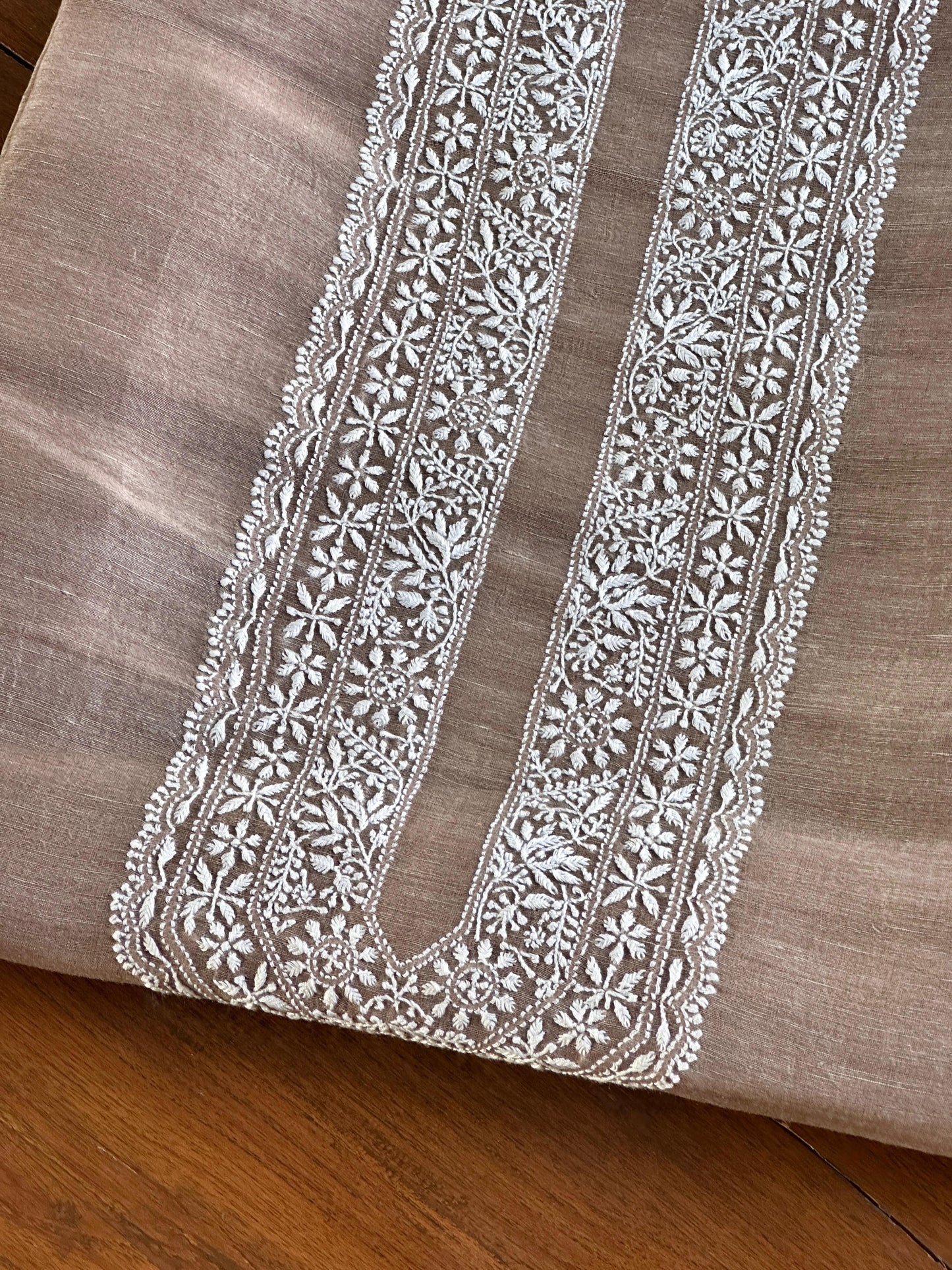 Brown Linen Chikankari Unstitched Men's Kurtas Fabric